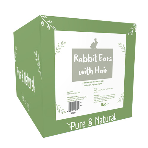 Pure & Natural Rabbit Ears with Hair 1kg Display box